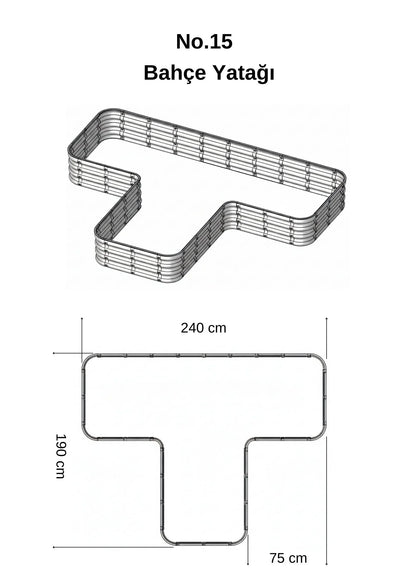 Şekilli bahçe yatağı No:15 bej – T formu 240x190x30 cm, bahçede sebze ekili kullanım