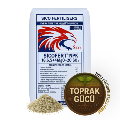 Sıcofert NPK 18.6.5 + 18 SO₃ + 14 CaO + 1 MgO Yavaş Salınımlı Granül Gübre (MOP Bazlı) 25 KG