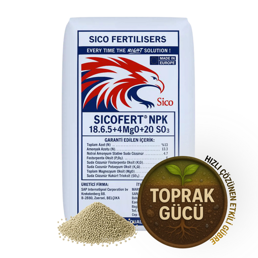 Sıcofert NPK 18.6.5 + 18 SO₃ + 14 CaO + 1 MgO Yavaş Salınımlı Granül Gübre (MOP Bazlı) 25 KG