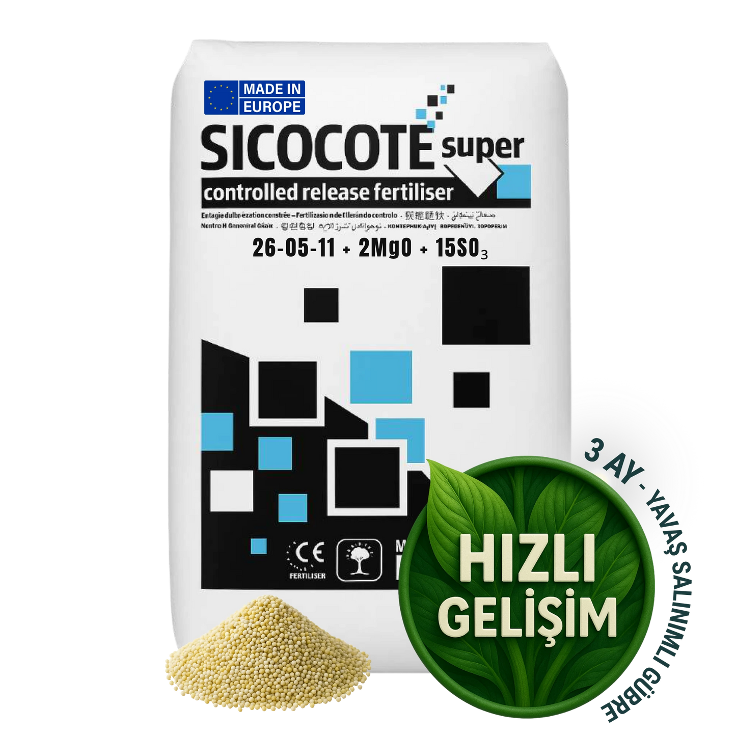 SICOCOTE Super CRF 26-05-11 + 2MgO + 15SO₃ | Kontrollü Salınımlı Granül Gübre | 25 KG | Made in EU
