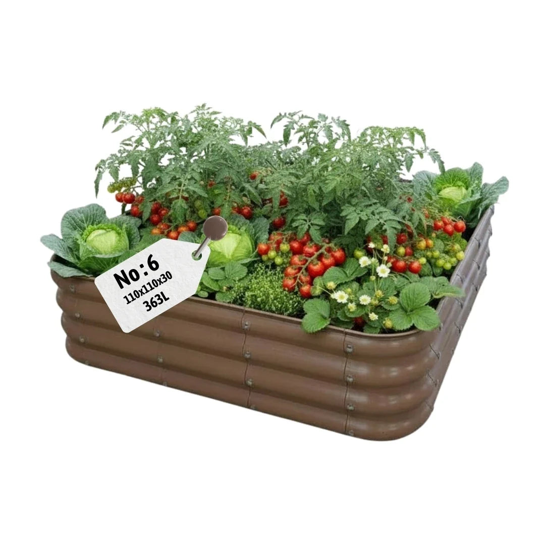 Modüler bahçe yatağı No:6 bej – 110x110x30 cm kare form, bahçede sebze ekili kullanım