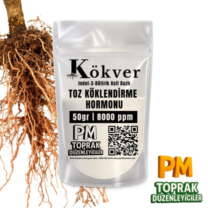 Kökver Toz Köklenme Hormonu 50gr | 8000 ppm - ürünün ambalaj ve kullanım görünümü 1
