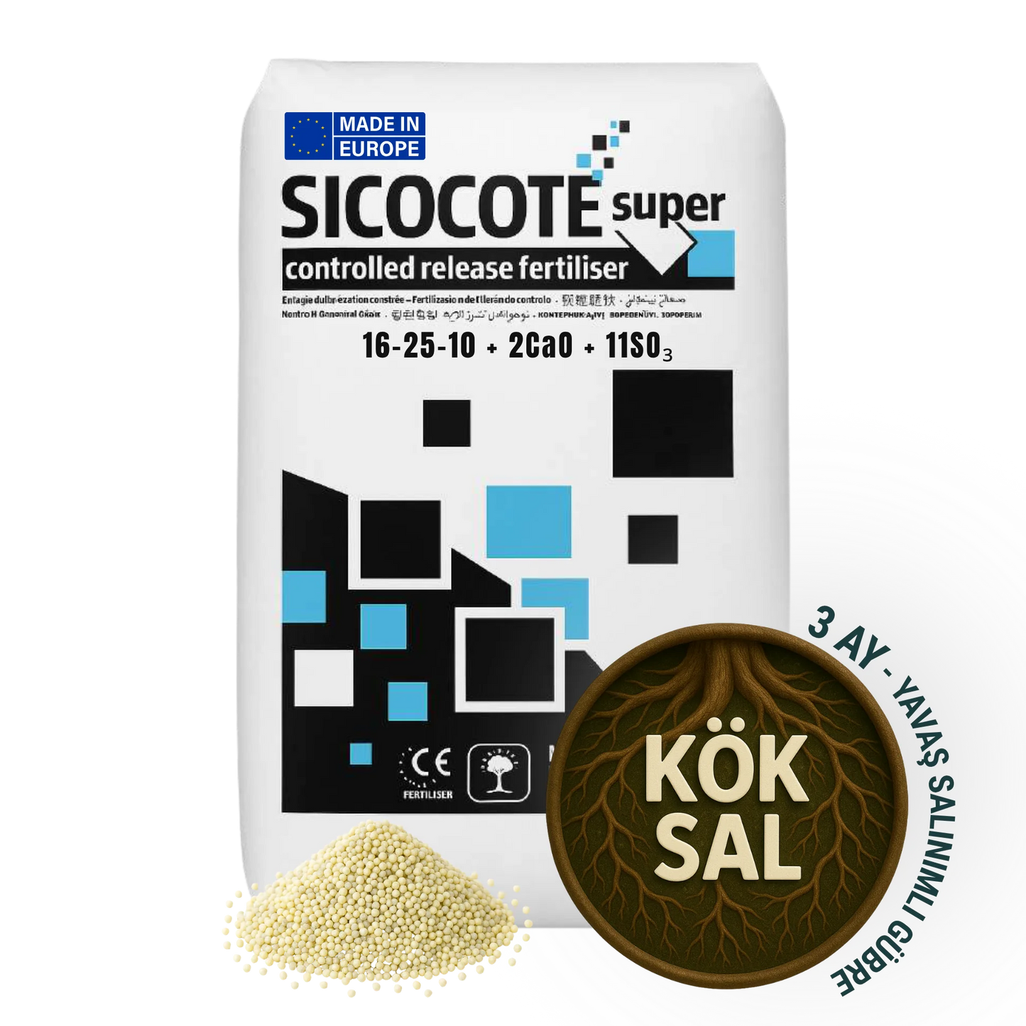 SICOCOTE Super CRF 16-25-10 + 2CaO + 11SO₃ | Kontrollü Salınımlı Granül Gübre | 25 KG | Made in EU