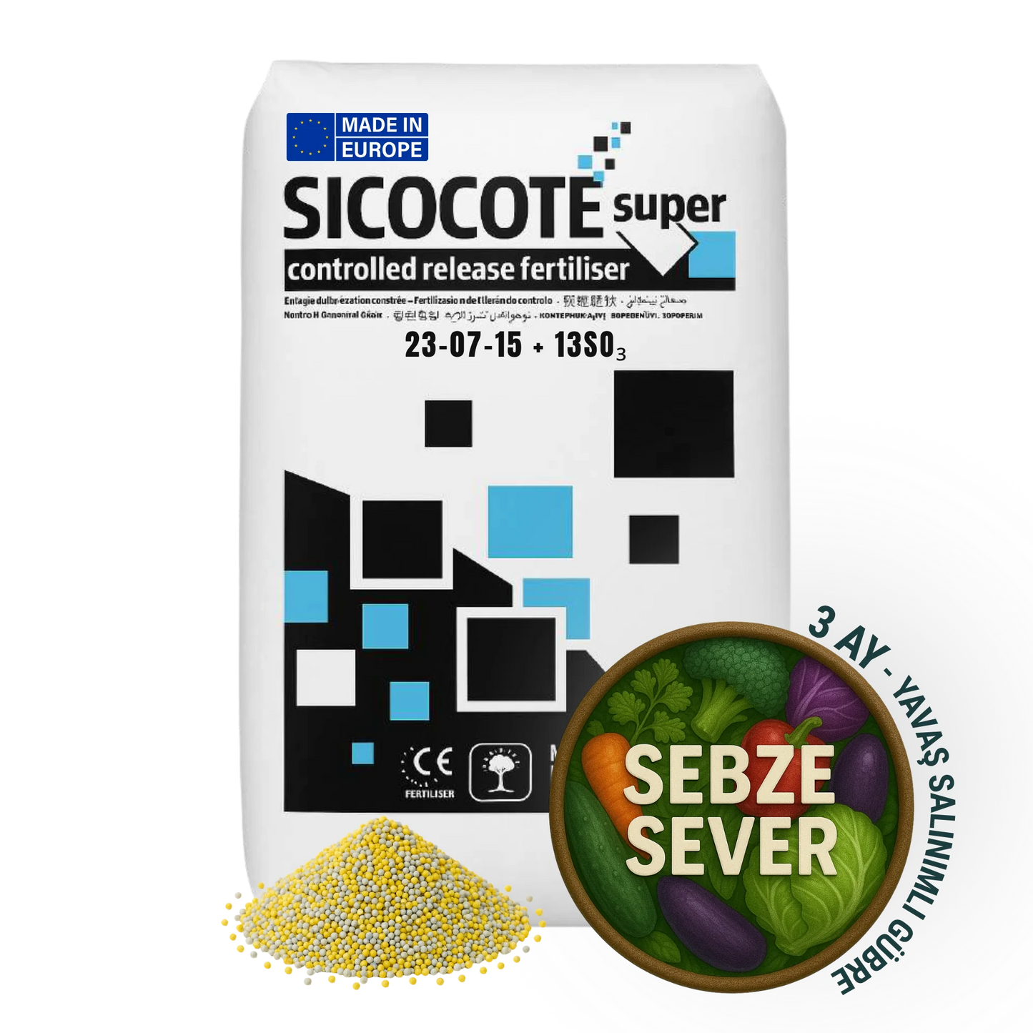 SICOCOTE Super CRF 23-07-15 + 13SO₃ | Kontrollü Salınımlı Granül Gübre | 25 KG | Made in EU