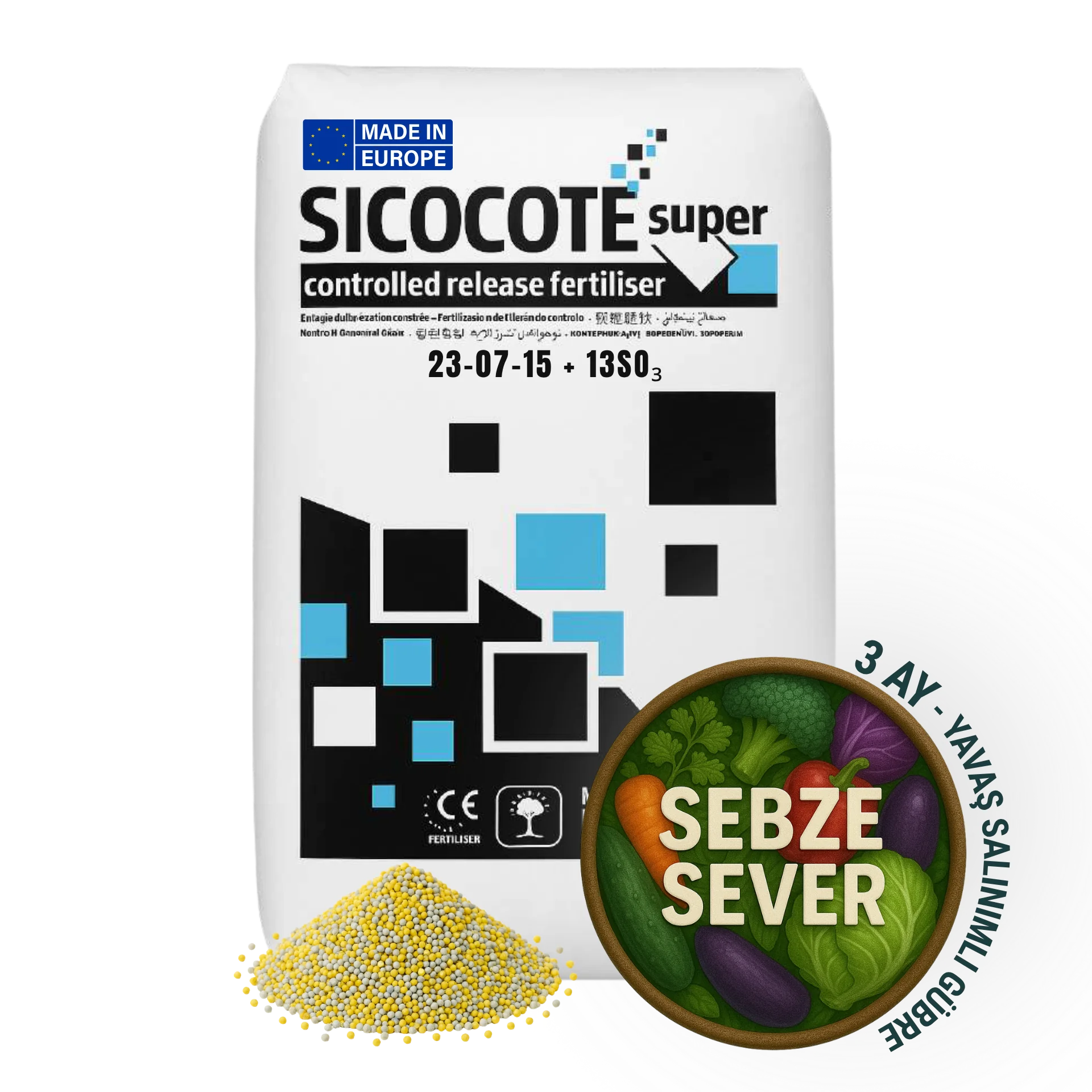 SICOCOTE Super CRF 23-07-15 + 13SO₃ | Kontrollü Salınımlı Granül Gübre | 25 KG | Made in EU