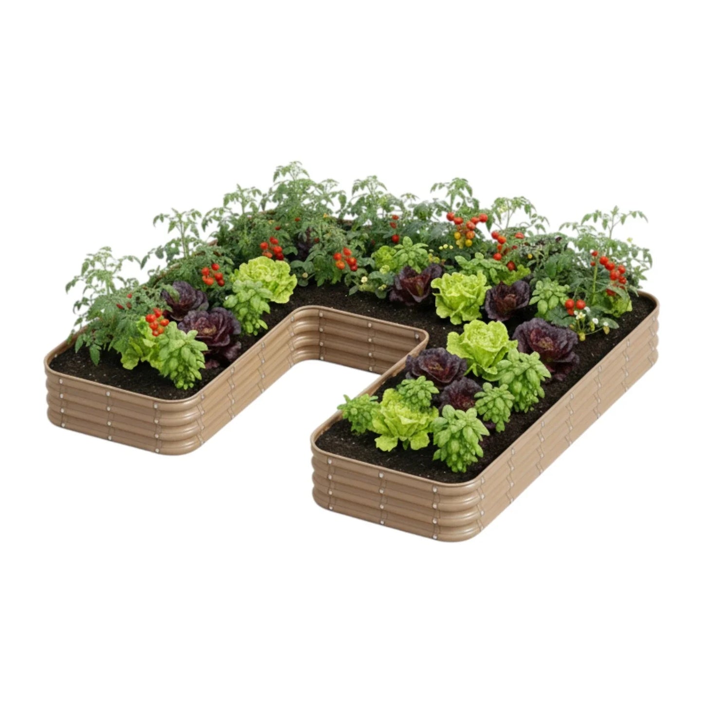 Şekilli bahçe yatağı No:25 bej – U formu 240x190x30 cm, bahçede sebze ekili kullanım