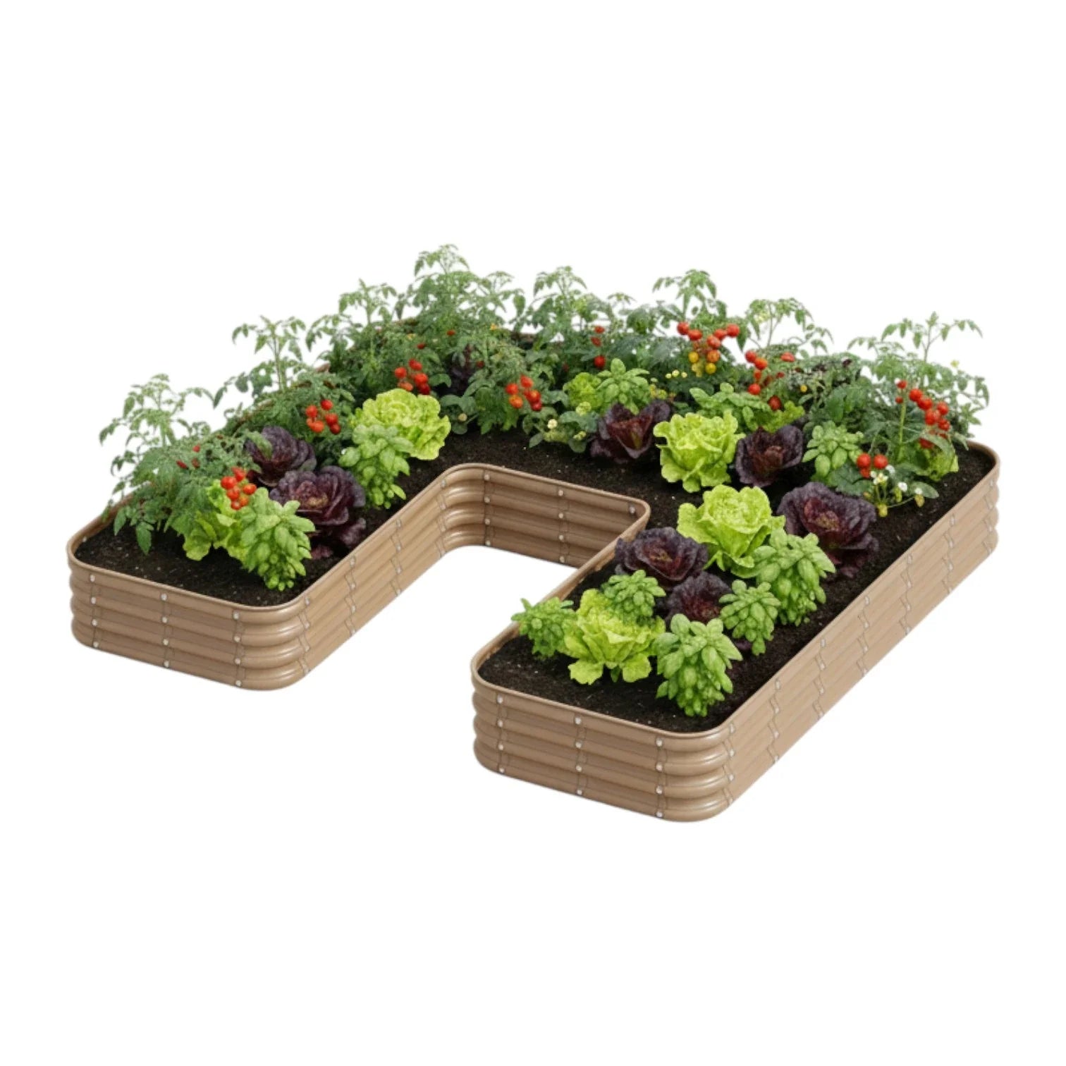Şekilli bahçe yatağı No:25 bej – U formu 240x190x30 cm, bahçede sebze ekili kullanım