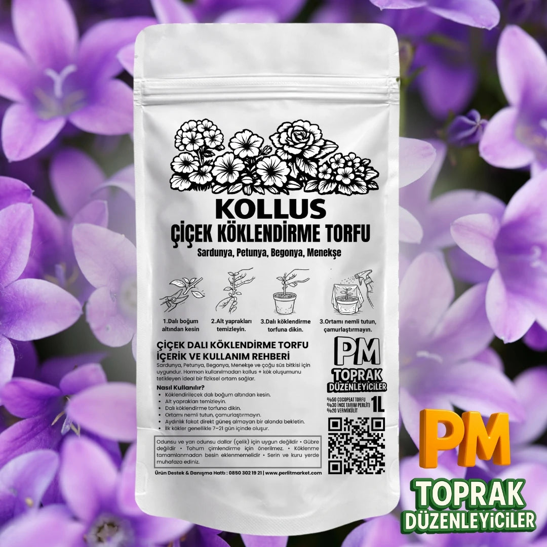 Kollus Çiçek Köklendirme Torfu | 1 Litre Steril Karışım - paketli toprak karışımı görseli 1