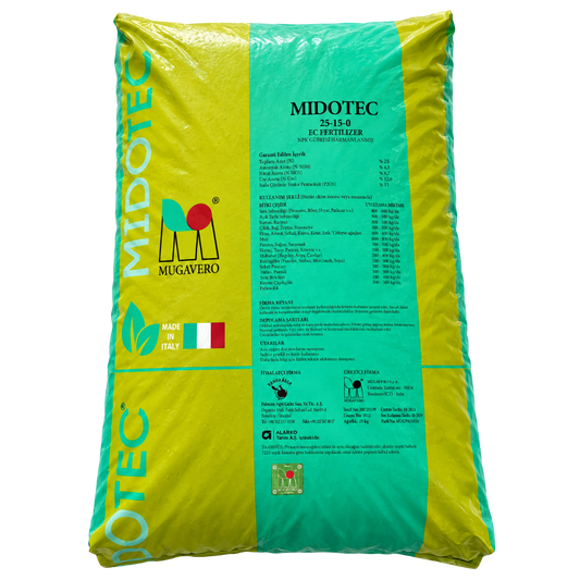 MIDOTEC 25-15-0 25 kg granül gübre ambalajı